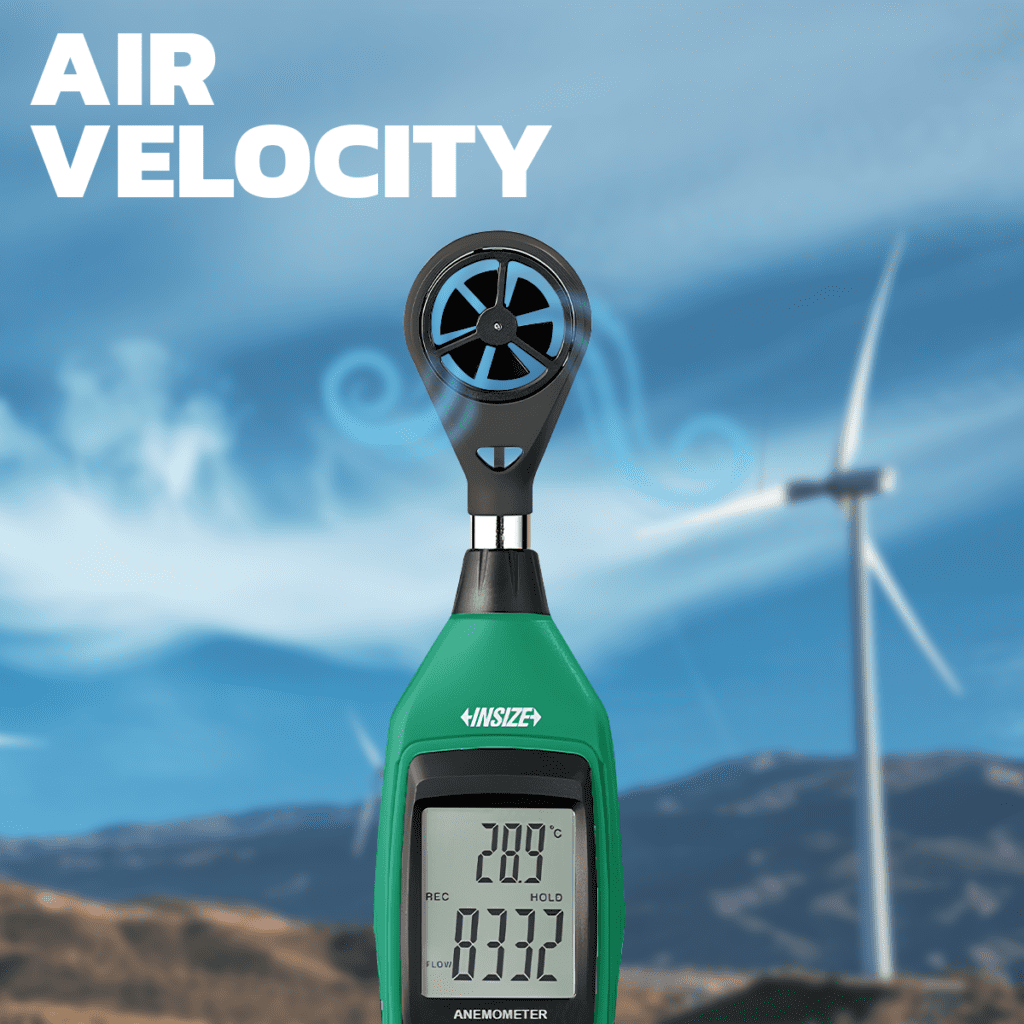 สามารถใช้ เครื่องวัดความเร็วลม Anemometer และวัดอุณหภูมิได้ในตัว